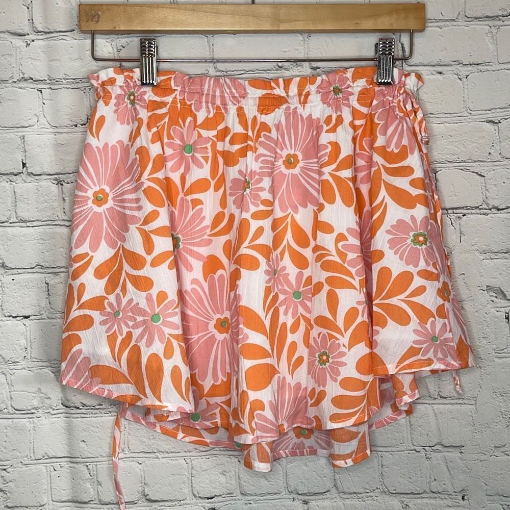 Aerie‎ Women’s Pink Orange Floral Mini Skirt Side Tie Size Medium New with Tags